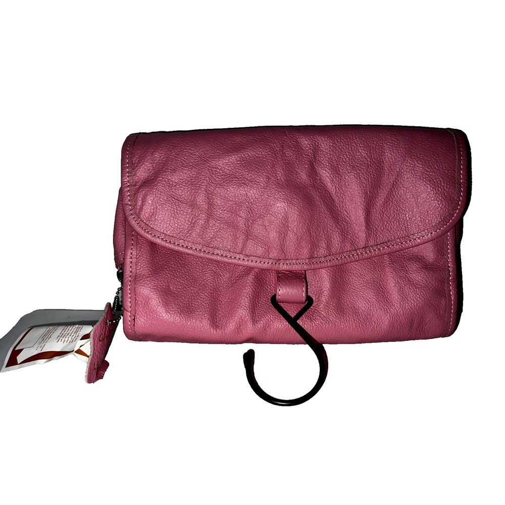 American Procurement Co Pink Leather Travelers Hanging Toiletry Bag Organizer